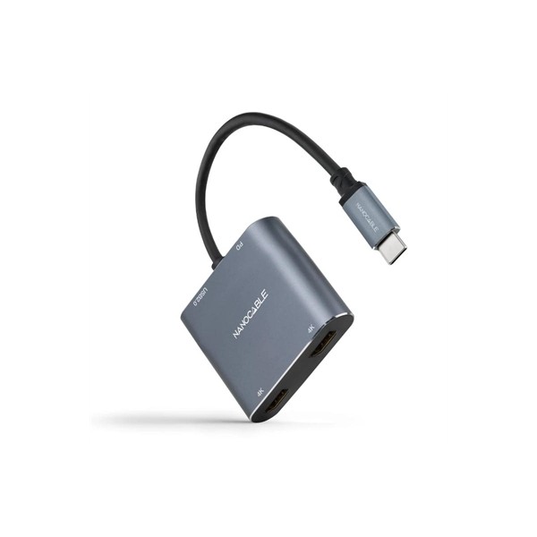 Nanocable converosr usb-c a 2xhdmi/usb2.0/pd