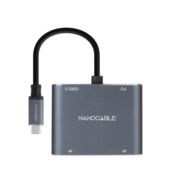 Nanocable converosr usb-c a 2xhdmi/usb2.0/pd